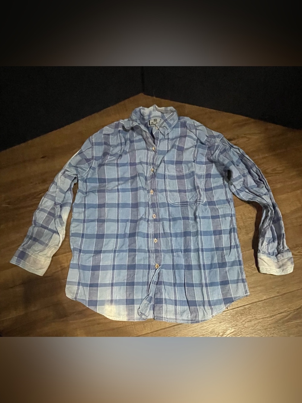 Vintage Bill Blass Blue Plaid Button-Down Shirt bleached- Small